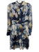 Amanda Uprichard Size P navy blue, gray, yellow Polyester Crinkle Floral Dress navy blue, gray, yellow / P