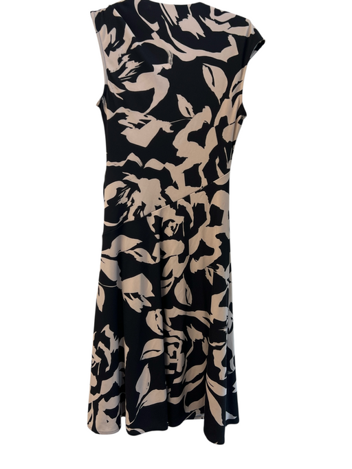 Donna Karan Size 4 Tan & black Lined Sleeveless Abstract FLoral V Neck Dress Tan & black / 4