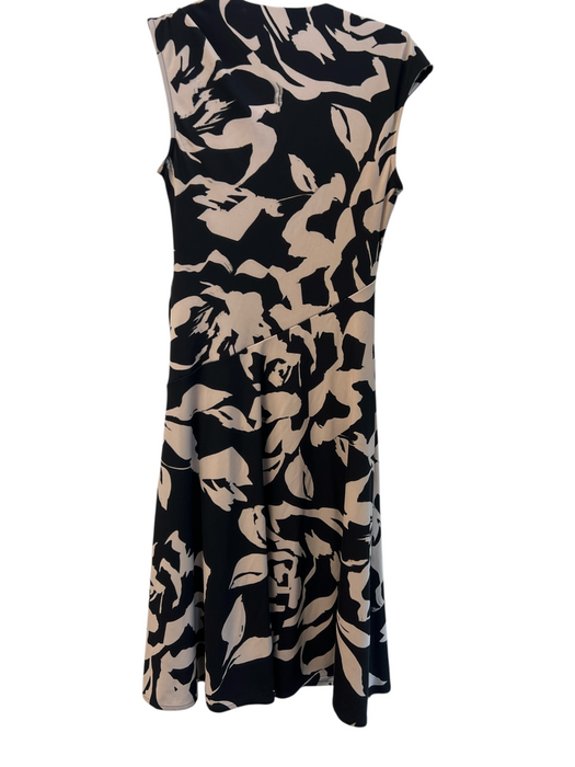 Donna Karan Size 4 Tan & black Lined Sleeveless Abstract FLoral V Neck Dress Tan & black / 4