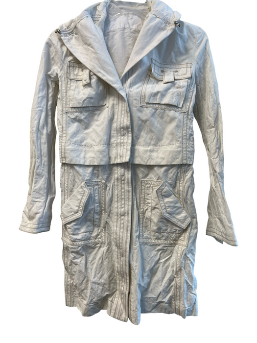 No Brand Size XS White Cotton Blend Hood Contrast Stitch Snap Closure Jacket White / XS