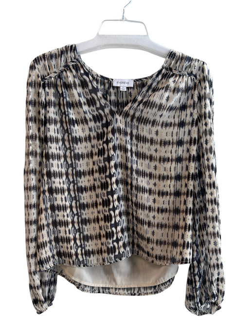 Evereve Size Small Cream, Peach & Blue Polyester Lined Long Sleeve V Neck Top Cream, Peach & Blue / Small