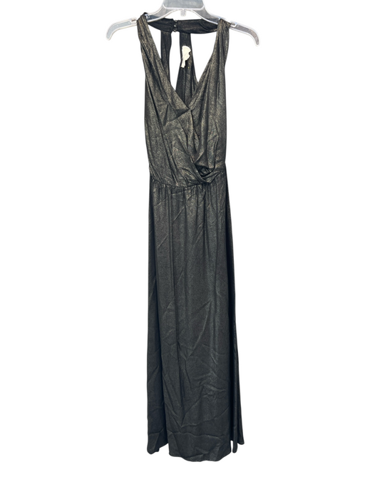 Artelier Nicole Miller Size 4 Bronze Viscose V Neck Metallic Sleevel Print Dress Bronze / 4