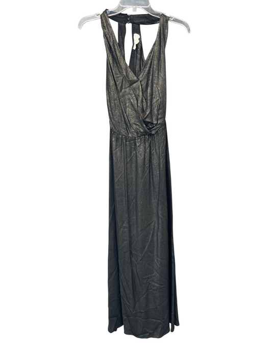 Artelier Nicole Miller Size 4 Bronze Viscose V Neck Metallic Sleevel Print Dress Bronze / 4