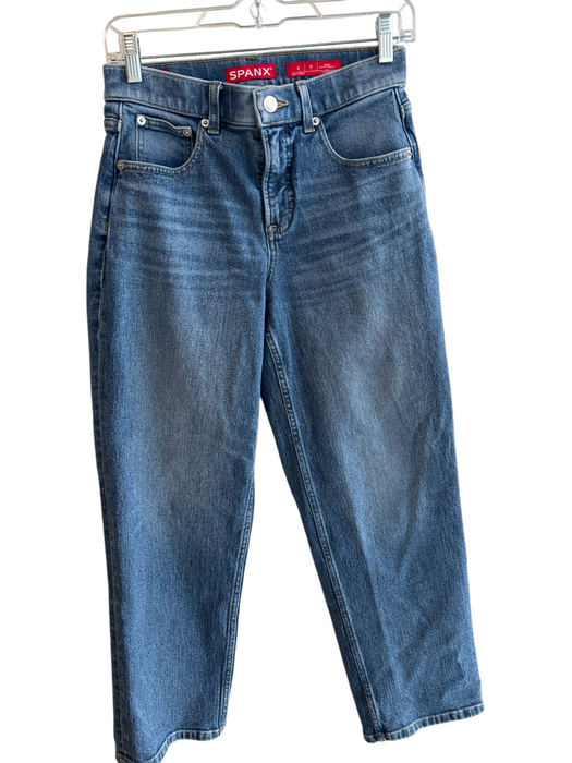 Spanx Size Small Med Dark Wash Cotton Blend 5 Pocket Zip Fly Mid Rise Jeans Med Dark Wash / Small