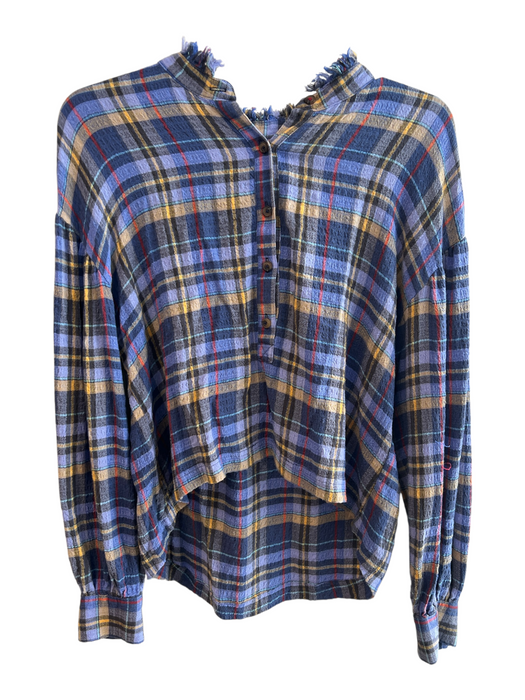 Pilcro Size Small Blue, Yellow & Multi Polyester Plaid Long Sleeve Top Blue, Yellow & Multi / Small