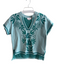 Alivia Size Small Aqua Organic Cotton Short Sleeve Round Split Neck Flowers Top Aqua / Small