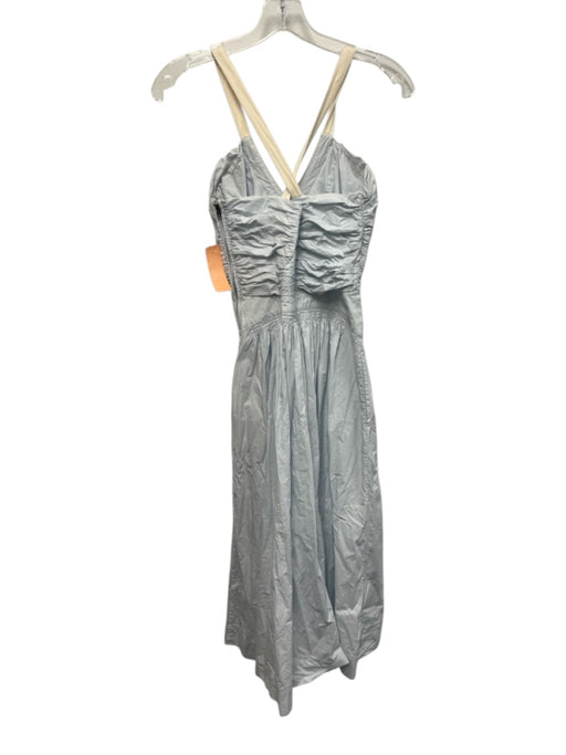 Ulla Johnson Size 0 Light Blue Cotton Ruched Front V Neck Halter Tie Neck Dress Light Blue / 0