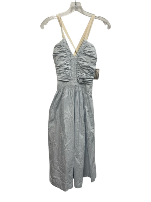 Ulla Johnson Size 0 Light Blue Cotton Ruched Front V Neck Halter Tie Neck Dress Light Blue / 0