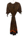 O.P.T. Size XS Black, Brown, Orange Cotton Short Puff Sleeve V Neck Midi Dress Black, Brown, Orange / XS