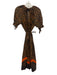 O.P.T. Size XS Black, Brown, Orange Cotton Short Puff Sleeve V Neck Midi Dress Black, Brown, Orange / XS