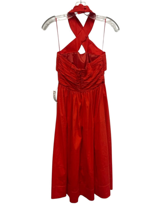 5a7 Cinq a Sept Size 2 Red Orange Cotton & Nylon Sleeveless Gathered Midi Dress Red Orange / 2