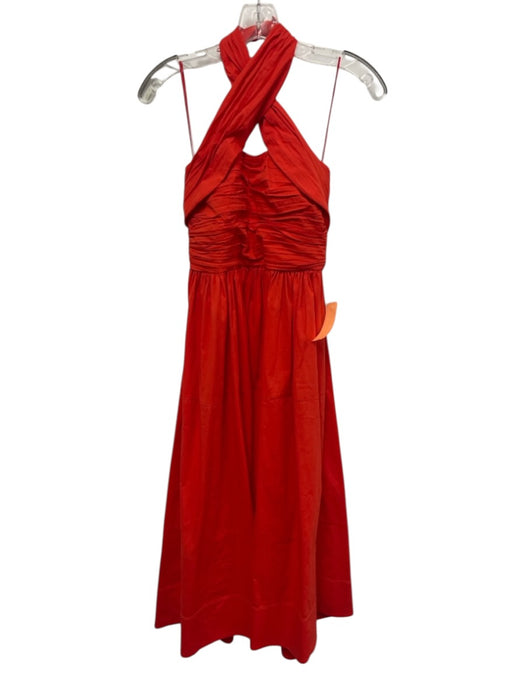 5a7 Cinq a Sept Size 2 Red Orange Cotton & Nylon Sleeveless Gathered Midi Dress Red Orange / 2