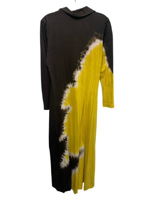 Bloni Size S Brown, White, Yellow Cotton Long Sleeve Tie Dye 1/4 Button Dress Brown, White, Yellow / S