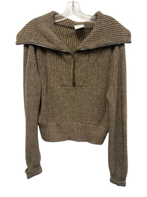 Varley Size S Olive Green & White Cotton Oversize Collar Knit 1/4 Zip Sweater Olive Green & White / S