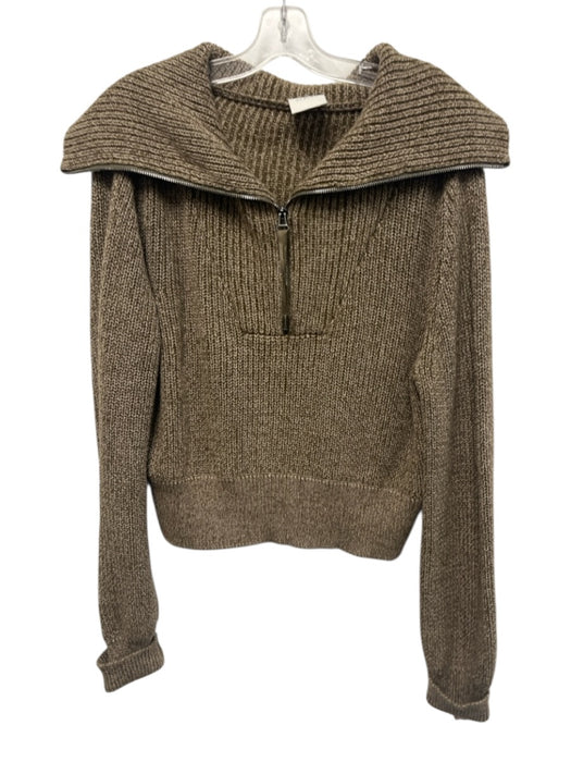 Varley Size S Olive Green & White Cotton Oversize Collar Knit 1/4 Zip Sweater Olive Green & White / S
