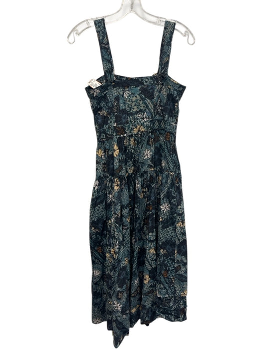 Ulla Johnson Size 2 Navy Blue, Green, Multi Cotton Sleeveless Buttons Midi Dress Navy Blue, Green, Multi / 2