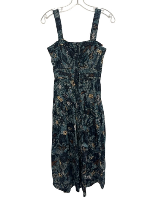 Ulla Johnson Size 2 Navy Blue, Green, Multi Cotton Sleeveless Buttons Midi Dress Navy Blue, Green, Multi / 2