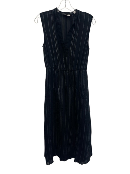 Vince Size 0 Black & White Rayon & Nylon Sleeveless Pinstripe Split Neck Dress Black & White / 0