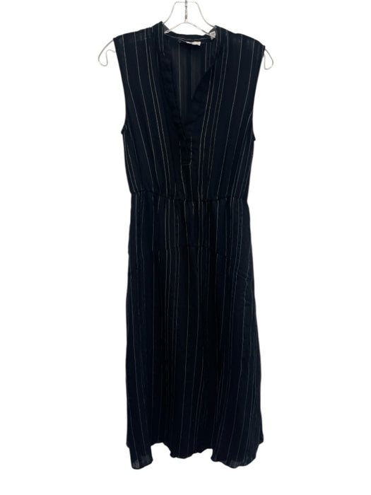 Vince Size 0 Black & White Rayon & Nylon Sleeveless Pinstripe Split Neck Dress Black & White / 0