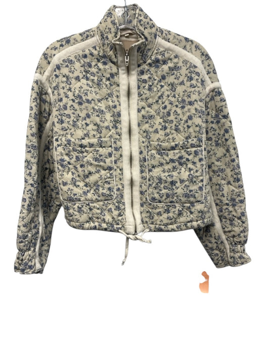 BlankNYC Size XS Cream, Blue, Green Rayon & Lyocell Ribbon trim Mock Neck Jacket Cream, Blue, Green / XS