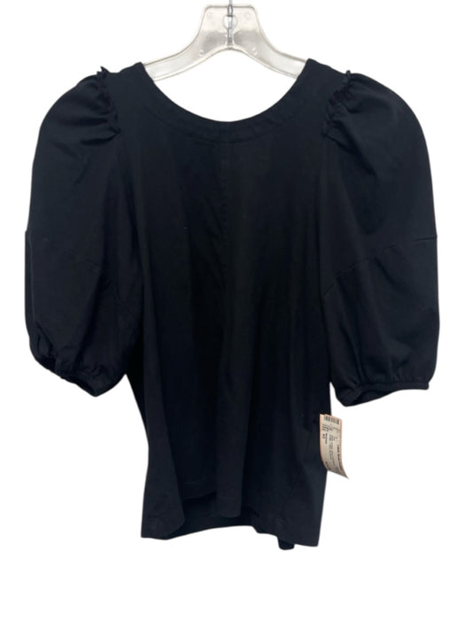 Madewell Size XS Black Cotton Short Puff Sleeve Shoulder Ruffle T Shirt Top Black / XS