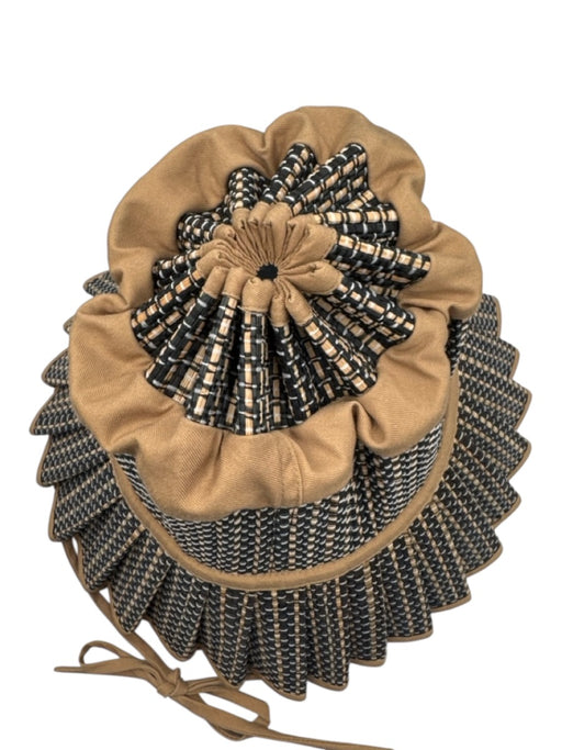 Lorna Murray Black & Brown Natural Fiber Pleated Stripe Folding Sun Hat Hat Black & Brown / M