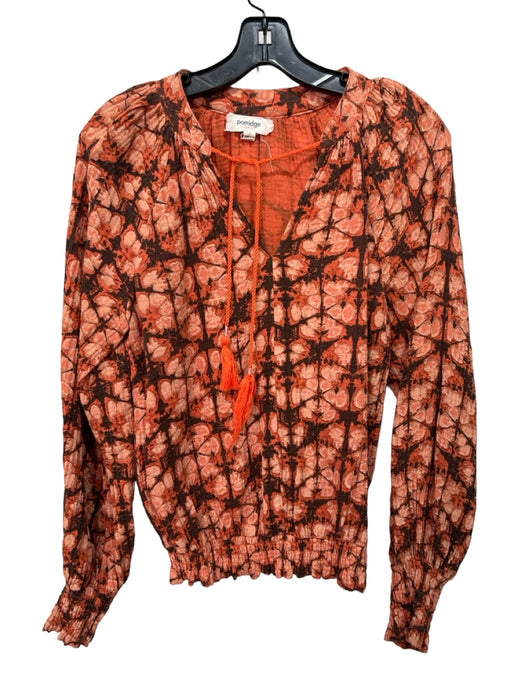 Porridge Size XS Orange & Brown Cotton Long Sleeve Tassles All Over Print Top Orange & Brown / XS