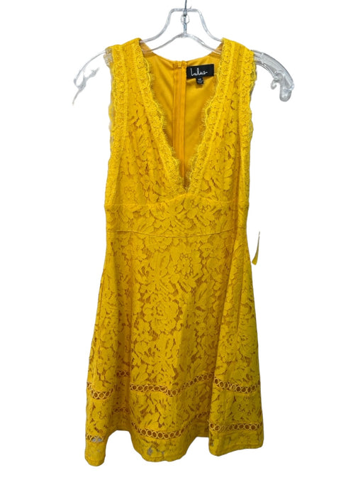 Lulus Size XS Yellow Cotton Blend Embroidered Sleeveless Back Zip Dress Yellow / XS