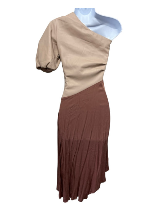 By Anthropologie Size 8 Taupe & Pink Faux Leather Viscose Asymetrical Dress Taupe & Pink / 8