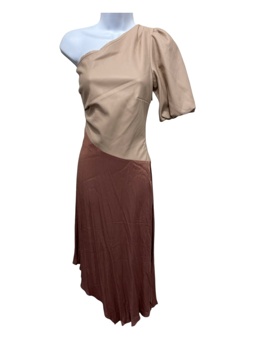By Anthropologie Size 8 Taupe & Pink Faux Leather Viscose Asymetrical Dress Taupe & Pink / 8