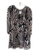 Misa Size M Beige & Black Polyester Wavy Lines Ruffle Neckline Long Sleeve Dress Beige & Black / M