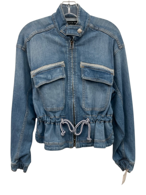 Veronica Beard Jeans Size XS Med Wash Cotton Blend Drawstring Mock Collar Jacket Med Wash / XS