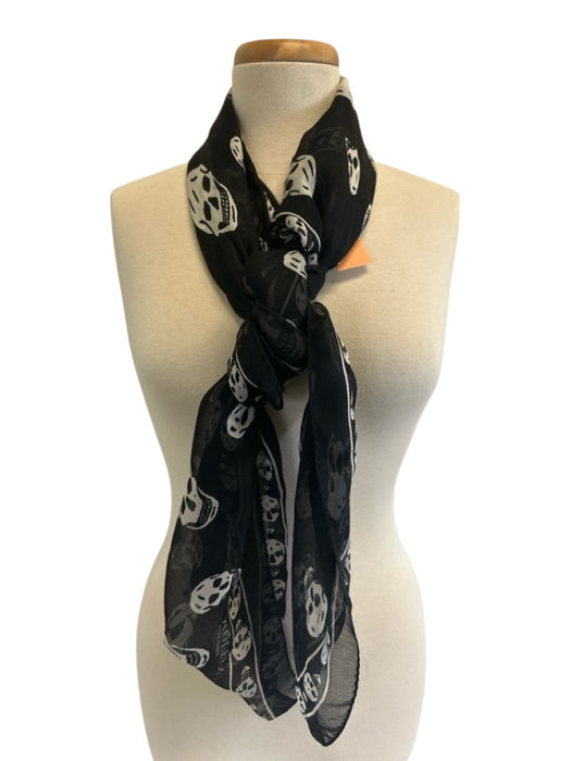 Alexander McQueen Black & White Silk Square Skulls Semi Sheer scarf Black & White / Large