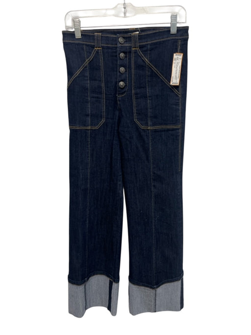 Cinq a Sept Size 4 Dark Wash Cotton Denim Button Fly Contrast Stitch Jeans Dark Wash / 4