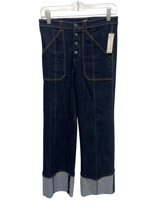 Cinq a Sept Size 4 Dark Wash Cotton Denim Button Fly Contrast Stitch Jeans Dark Wash / 4