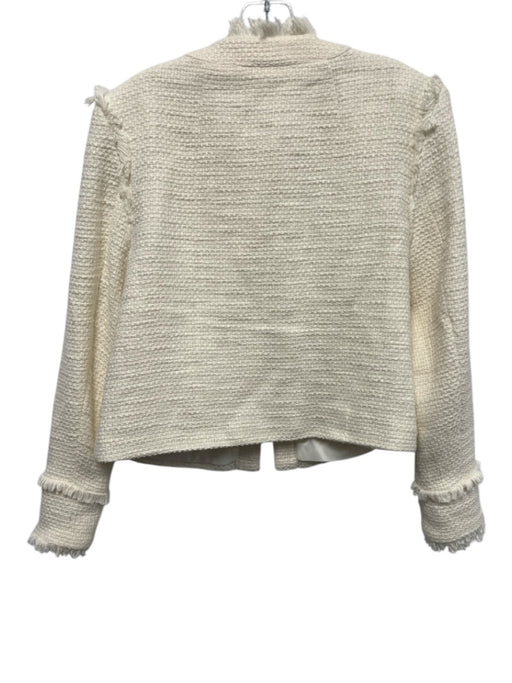 Cinq a Sept Size 4 Cream Cotton Blend Tweed Fringe Edging Patch Pocket Jacket Cream / 4