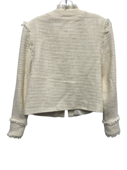 Cinq a Sept Size 4 Cream Cotton Blend Tweed Fringe Edging Patch Pocket Jacket Cream / 4