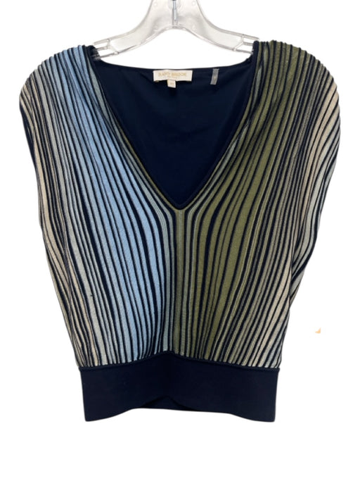 Ramy Brook Size XS Blue, Green & Cream Viscose Blend Sleeveless V Neck Top Blue, Green & Cream / XS