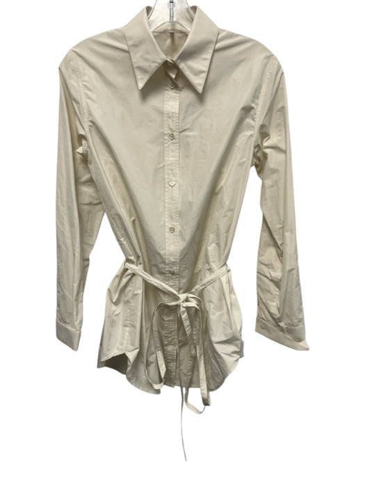 Moncler Size as is White Cotton Long Sleeve Button Up Waist tie 3/4 Length Top White / as is