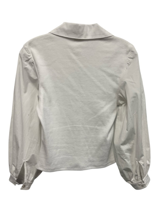 Cinq a Sept Size XS White Cotton Long Balloon Sleeve Ribbed Bodice V Neck Top White / XS