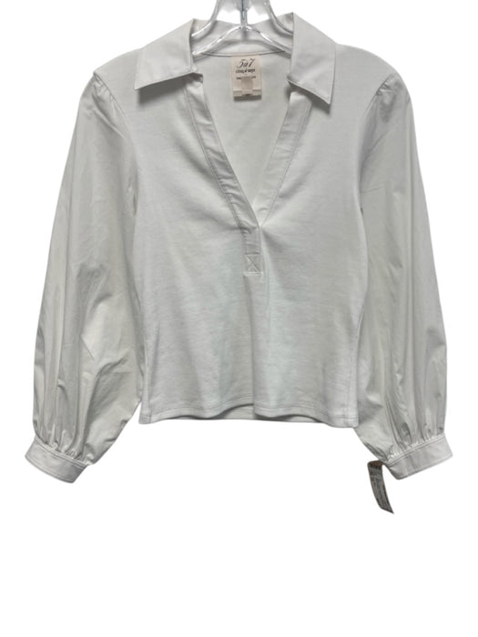 Cinq a Sept Size XS White Cotton Long Balloon Sleeve Ribbed Bodice V Neck Top White / XS
