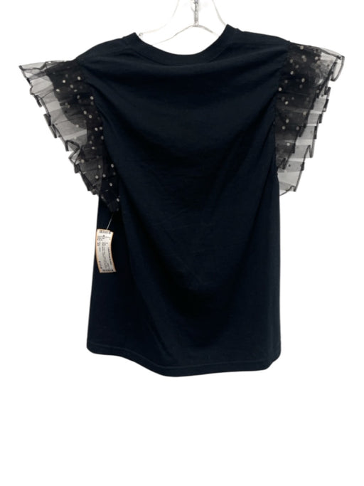 Alice + Olivia Size XS Black, Pink & Blue Cotton Blend Tulle Short Sleeve Top Black, Pink & Blue / XS