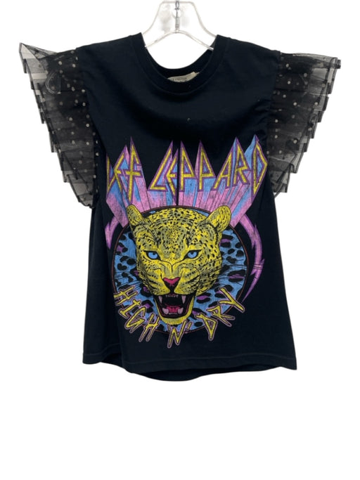 Alice + Olivia Size XS Black, Pink & Blue Cotton Blend Tulle Short Sleeve Top Black, Pink & Blue / XS