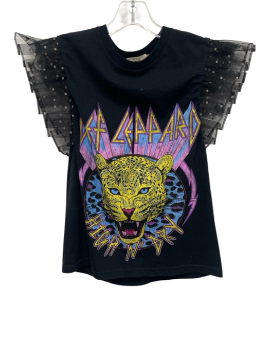 Alice + Olivia Size XS Black, Pink & Blue Cotton Blend Tulle Short Sleeve Top Black, Pink & Blue / XS