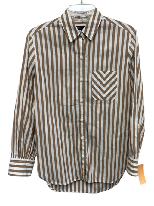 Rag & Bone Size XS White & Brown Cotton Vertical Stripes Patch Pocket Top White & Brown / XS
