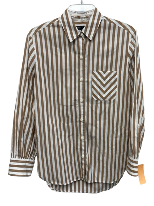 Rag & Bone Size XS White & Brown Cotton Vertical Stripes Patch Pocket Top White & Brown / XS