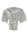 Ganni Size 32 / XS White Cotton V Neck Tie Peplum 1/2 Balloon Sleeve Top White / 32 / XS