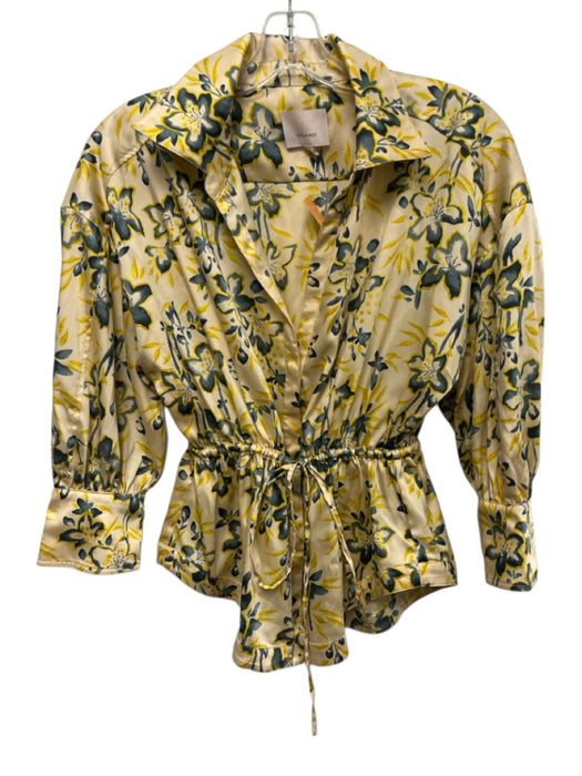 Cinq a Sept Size XS Yellow & Gray Polyester Long Sleeve Floral Top Yellow & Gray / XS