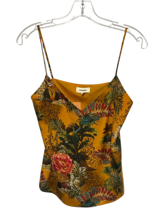 L'agence Size XS Mustard Yellow, Green & Brown Silk Strapless Jungle Cami Top Mustard Yellow, Green & Brown / XS