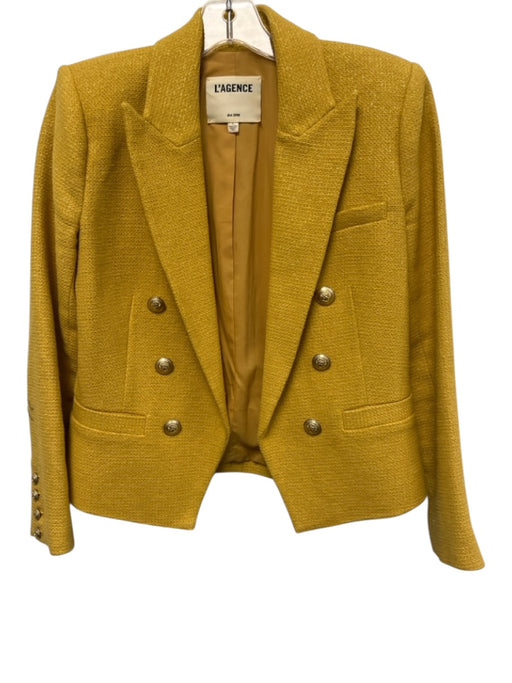 L'agence Size 2 Mustard Yellow & Gold Cotton & Polyester Tweed Blazer Jacket Mustard Yellow & Gold / 2